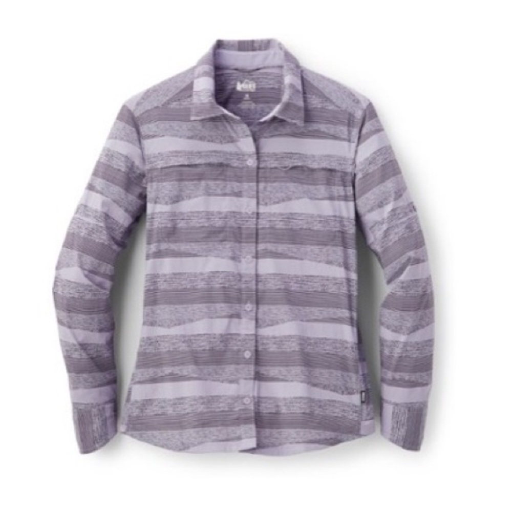 REI Co-op Sahara Textured Striped Lavender Pattern Long Sleeve Shirt Women’s M